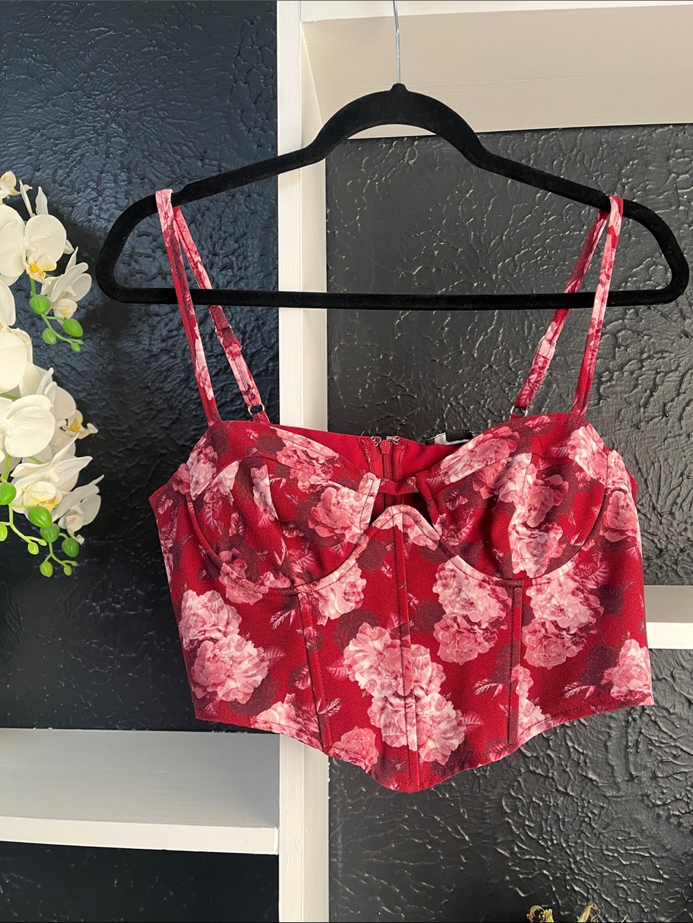 Red Floral Bustier Crop Top